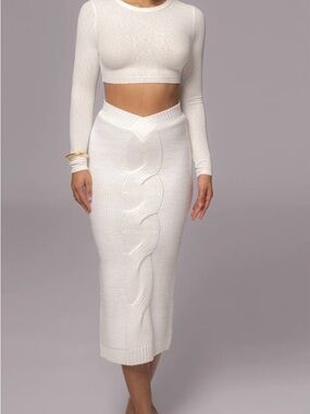 JLuxLabel Milk Ivory Merine Cable Pencil Skirt XL NWT